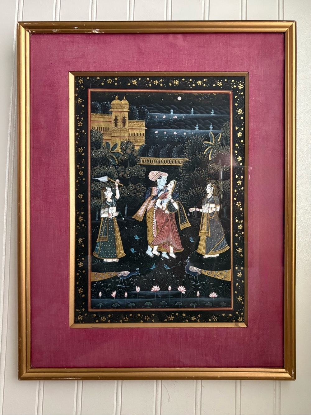 Vintage Mughal Indian Painting Radha & Krishna Love/Romance Real Gold Ink VTG